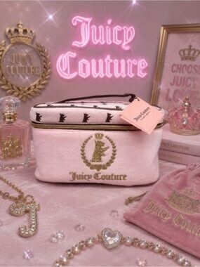🏷️NWT✨💗Juicy Couture Light Pink Velour Cosmetic Bag with Gold Logo